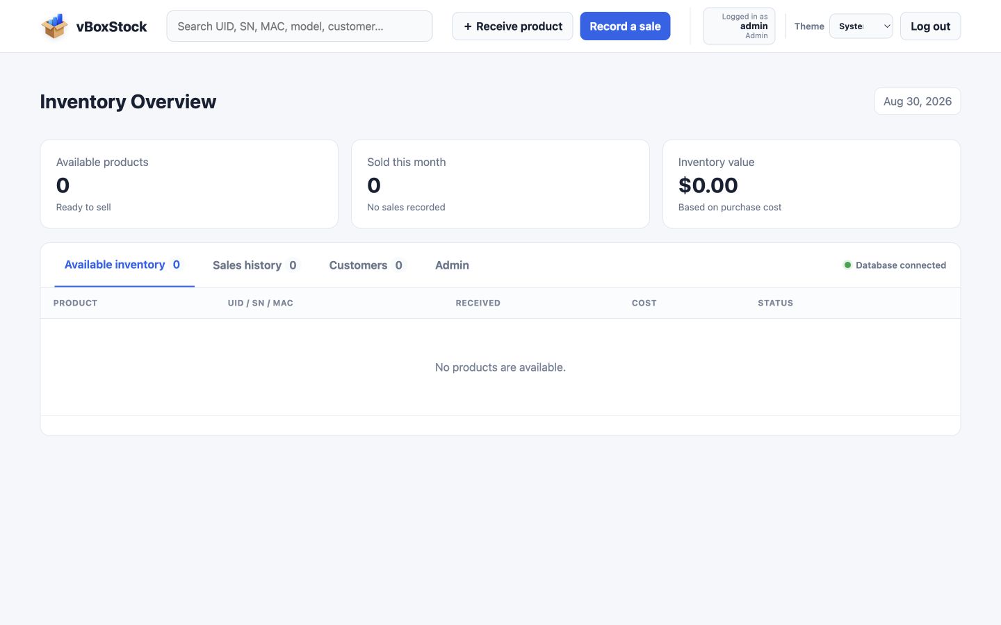 vBoxStock inventory dashboard