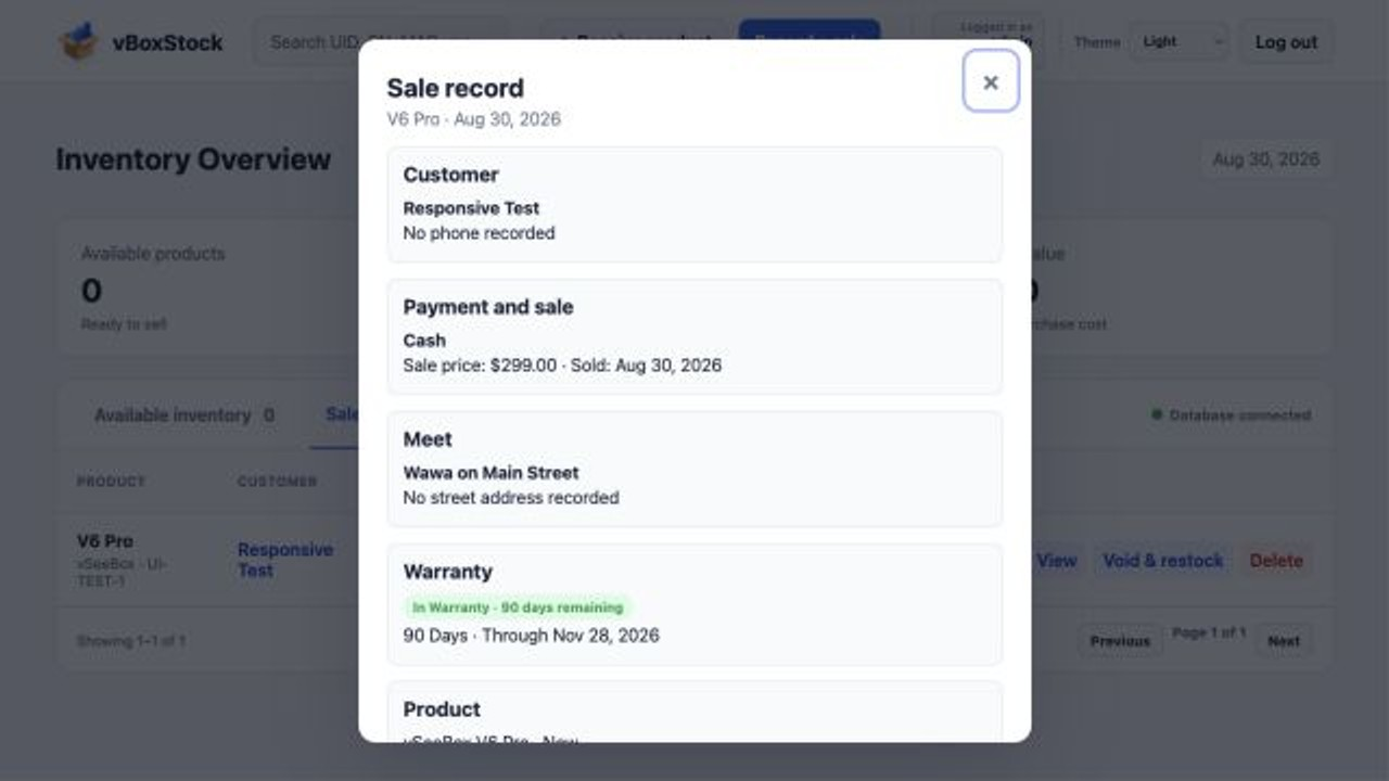 vBoxStock sale fulfillment and warranty details