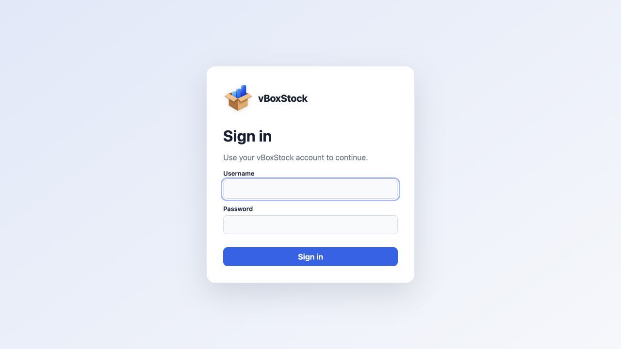 vBoxStock sign-in page