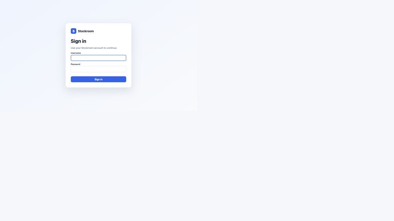 Stockroom sign-in page