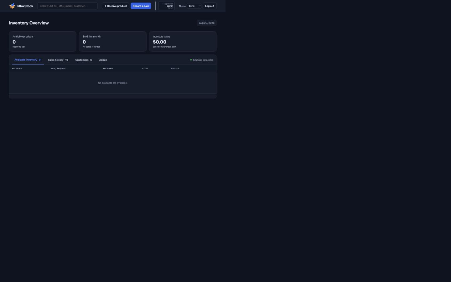 vBoxStock inventory dashboard