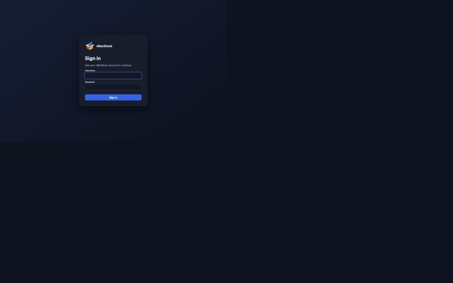 vBoxStock sign-in page